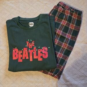 The Beatles Youth Pajama Set - Dark Green and Red Plaid